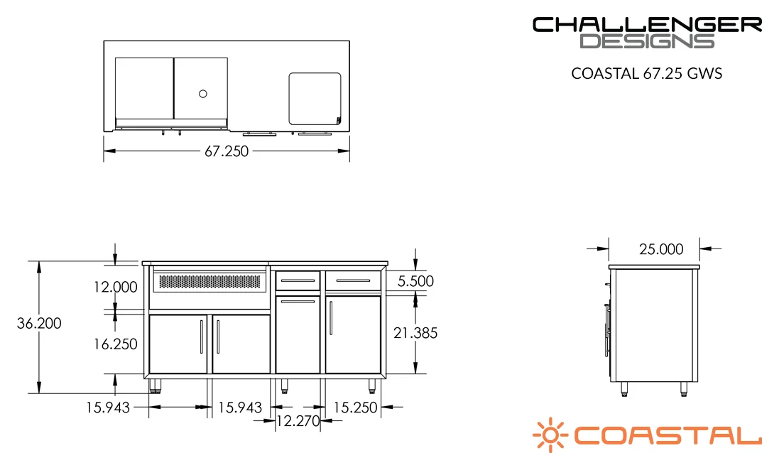Coastal 67 Grill & Sink Island (COGI-67.25-GWS) — spec sheet