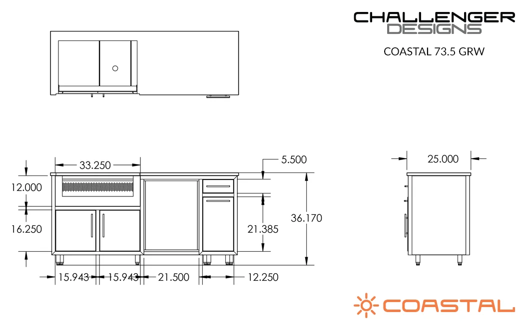 Coastal 73 Grill & Refrigerator Island (COGI-73.5-GRW) — spec sheet