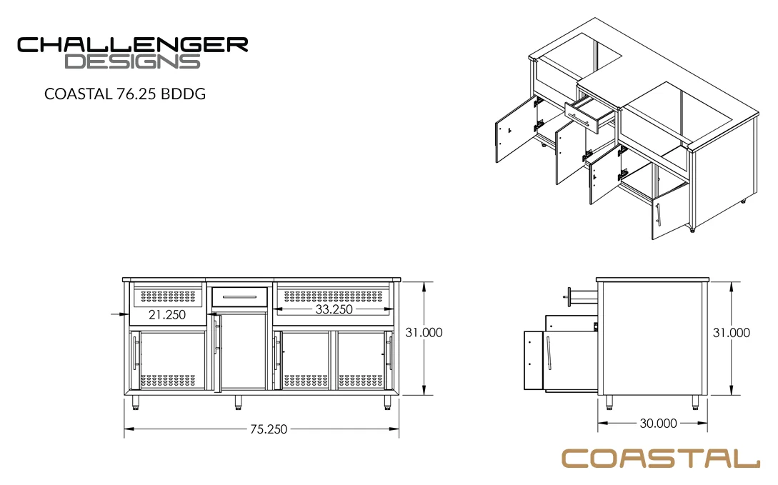 Coastal 76 Side Burner & Grill Island (COGI-76.25-BDDG) — spec sheet