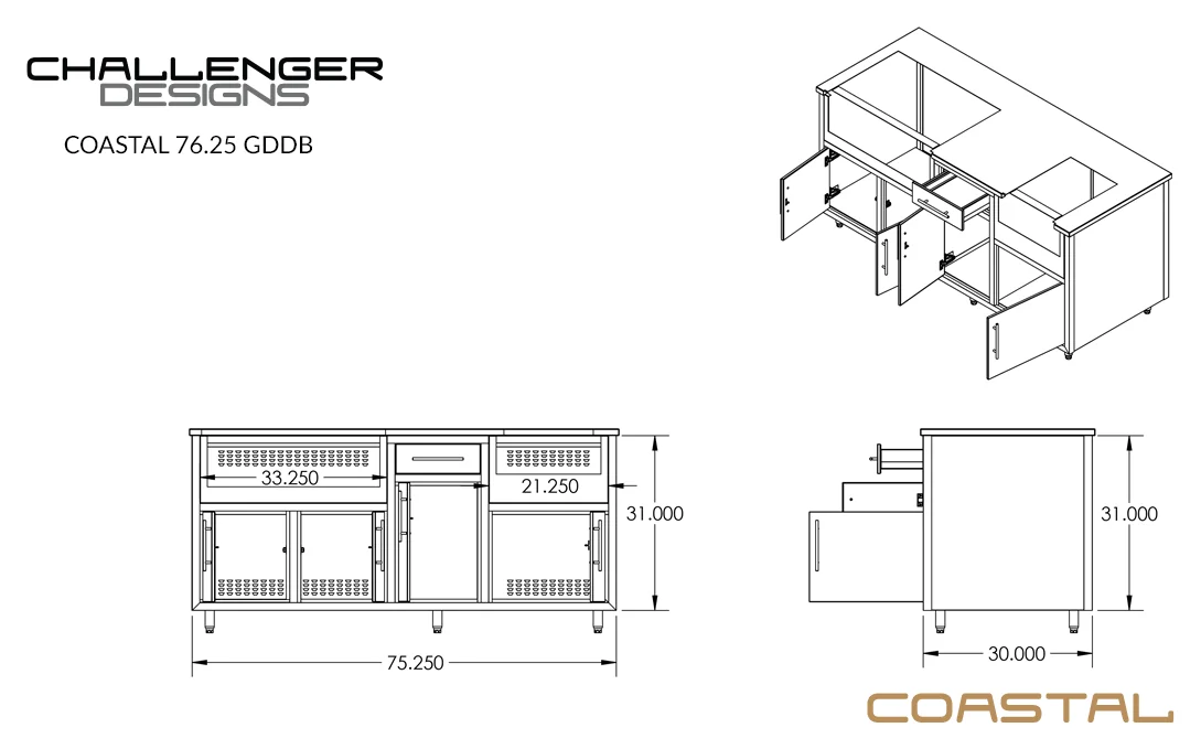 Coastal 76 Grill & Side Burner Island (COGI-76.25-GDDB) — spec sheet