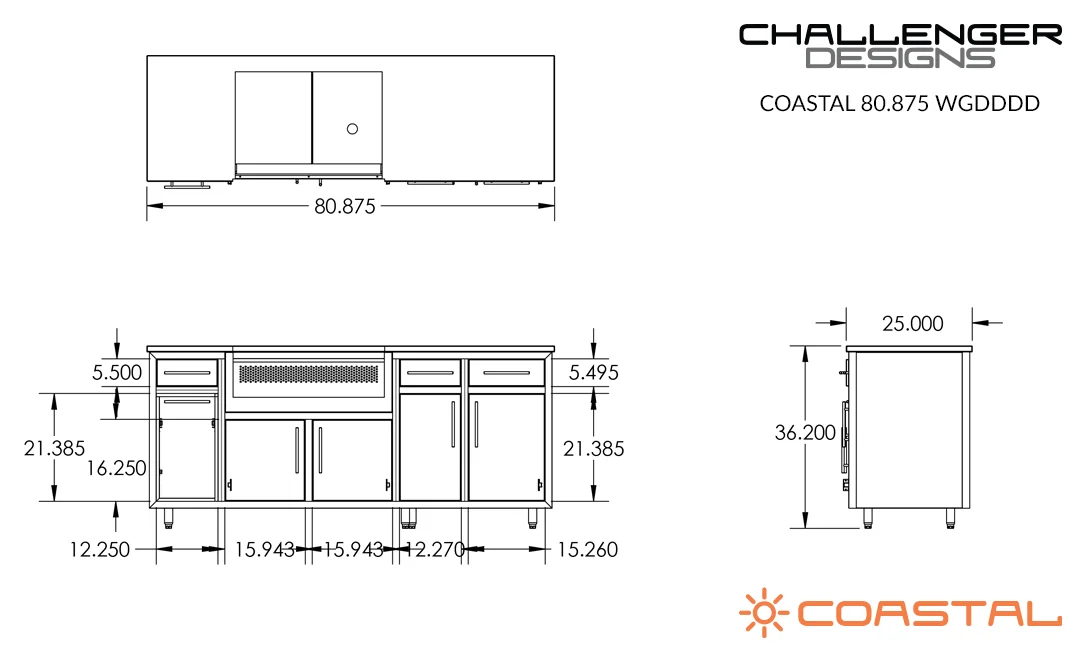 Coastal 80 Grill & Storage Island (COGI-80.875-WGDDDD) — spec sheet
