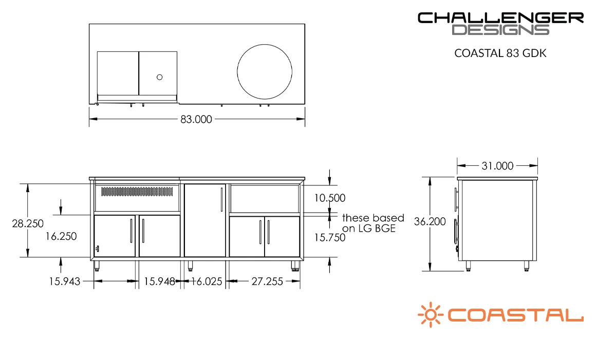 Coastal 83 Grill + Kamado Island (COGI-83-GDK) — spec sheet