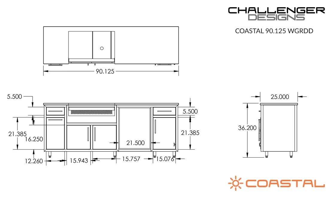 Coastal 90 Grill & Refrigerator Island (COGI-90.125-WGRDD) — spec sheet