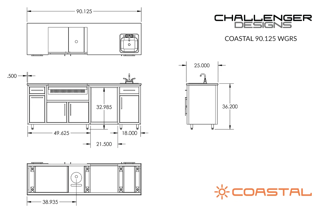 Coastal 90 Grill, Refrigerator & Sink Island (COGI-90.125-WGRS) — spec sheet