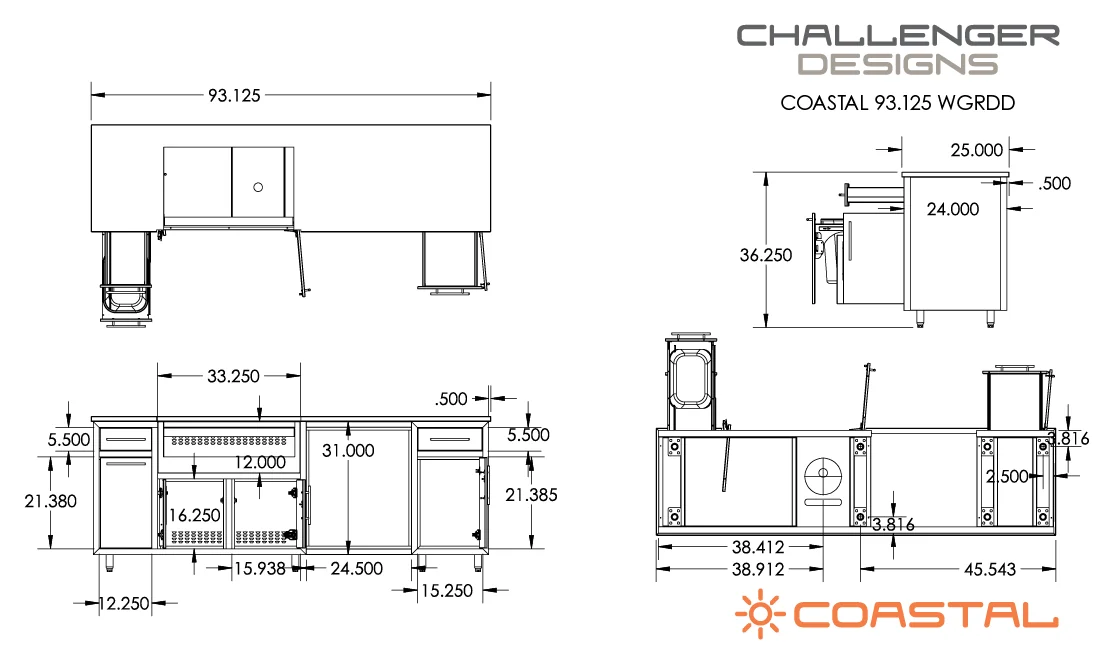 Coastal 93 Grill & Refrigerator Island (COGI-93.125-WGRDD) — spec sheet