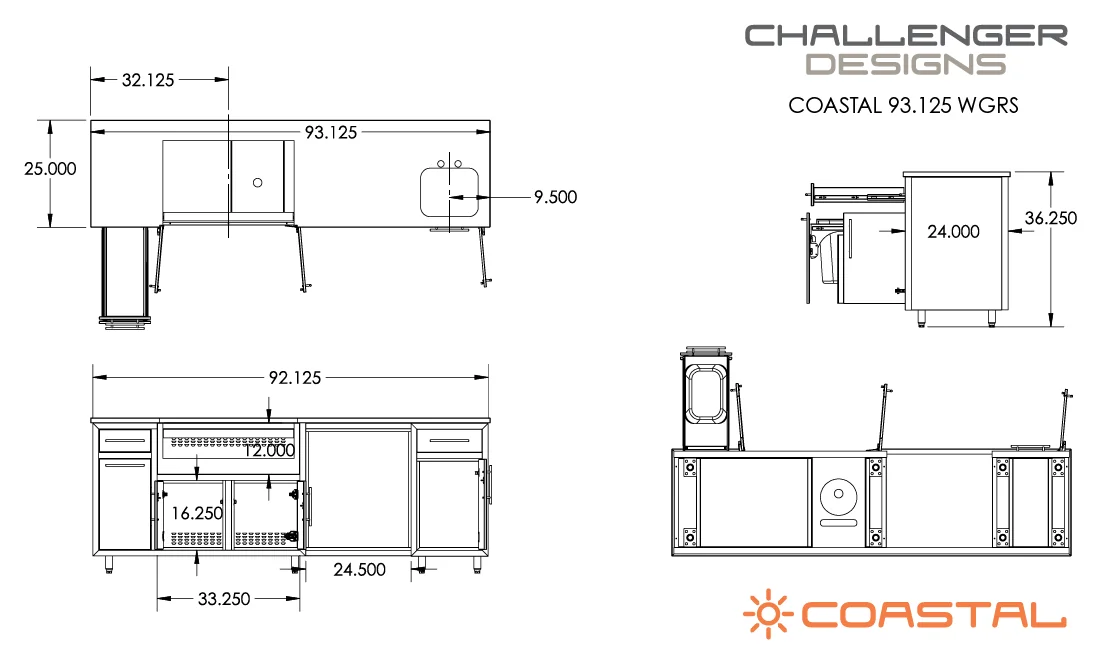 Coastal 93 Grill, Refrigerator & Sink Island (COGI-93.125-WGRS) — spec sheet