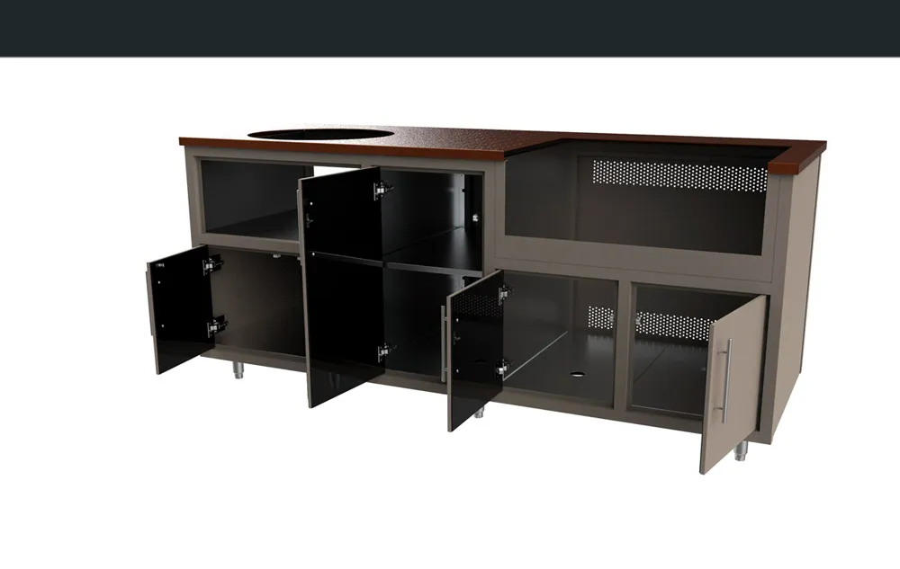 Challenger Coastal island 83″W x 36.25″H x 31″D with doors and drawers open