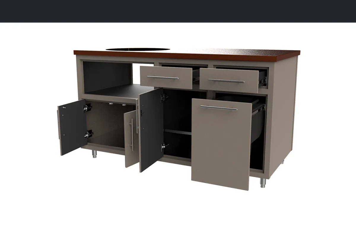Challenger Coastal island 64″W x 36.25″H x 31″D with doors and drawers open