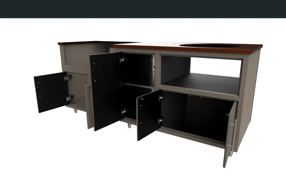 Challenger Coastal island 83″W x 36.25″H x 31″D with doors and drawers open